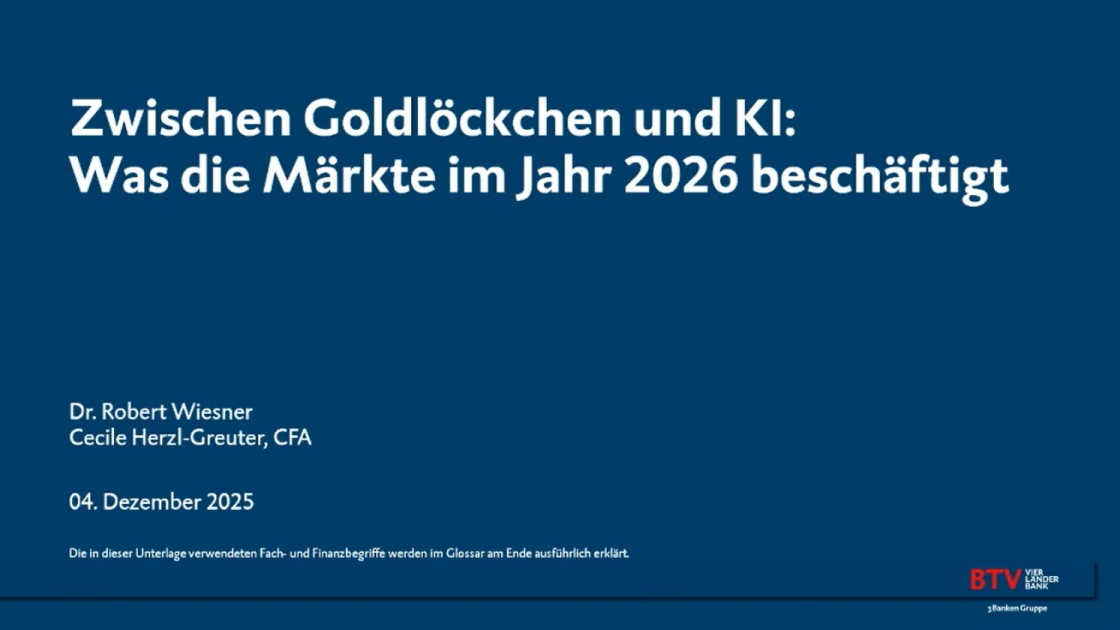 Blauer Hintergrund mit Text "Zwischen Goldlöckchen und KI: Was die Märkte im Jahr 2026 beschäftigt"