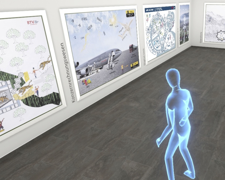 Grafische Darstellung eines Mannes im BTV Museum im Rahmen der virtuellen Vernissage der BTV Vier Länder Bank AG.