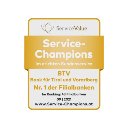 Service Champion Auszeichnung für BTV Vier Länder Bank