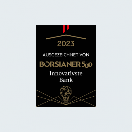 Börsianer-Siegel Innovativste Bank.